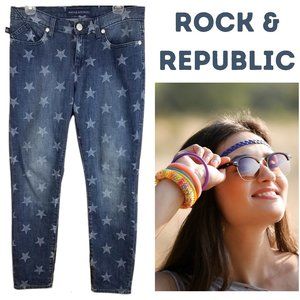 ROCK & REPUBLIC Hamburg Cropped Denim Blue Jeans - Americana Stars - Women's 8